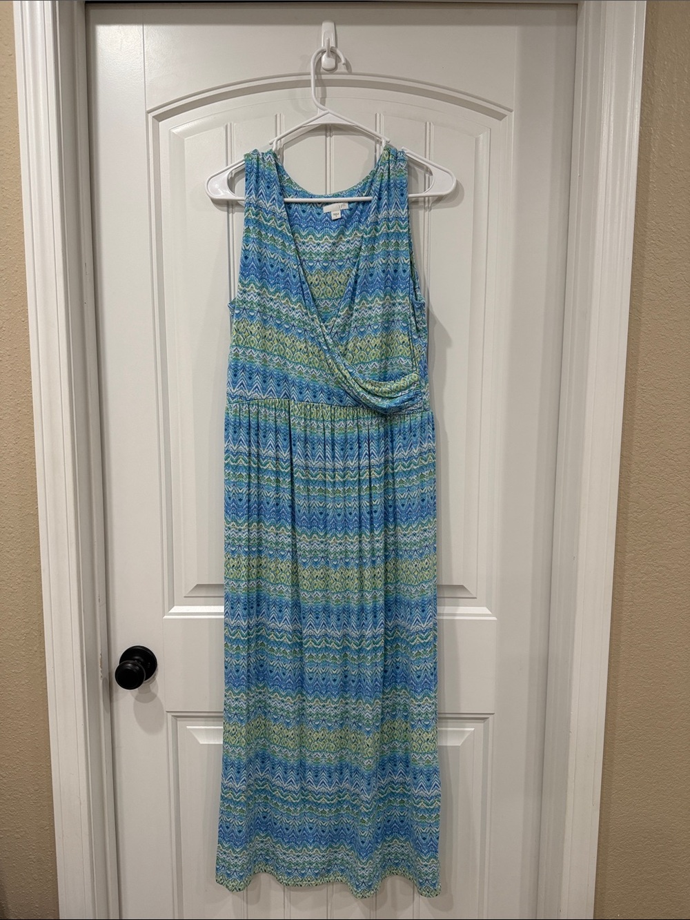 EUC J. Jill Blue and Green Sleeveless Maxi Dress